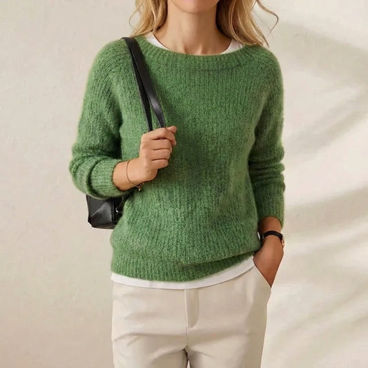 Clover Field Boatneck Bright Green Mohair-Style Pullover