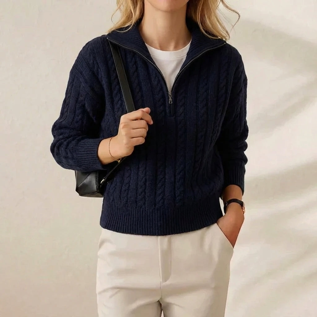 Coastal Cable Half-Zip Navy Knit Quarter-Zip Pullover
