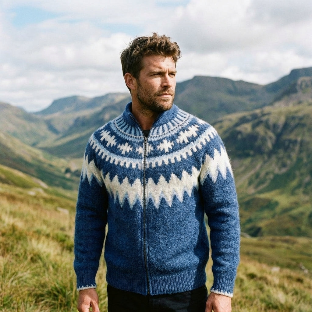 Cobalt Blue Icelandic Chevron Full Zip