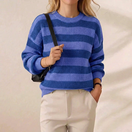 Cobalt & Lavender Bold Stripe Chunky Crew Neck Sweater