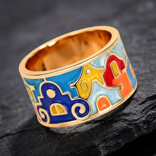 Colorful Enamel Flower Ring 13603927