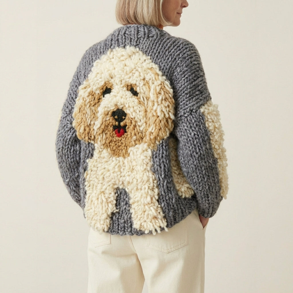 Cotton Cardigan With Fluffy Dog