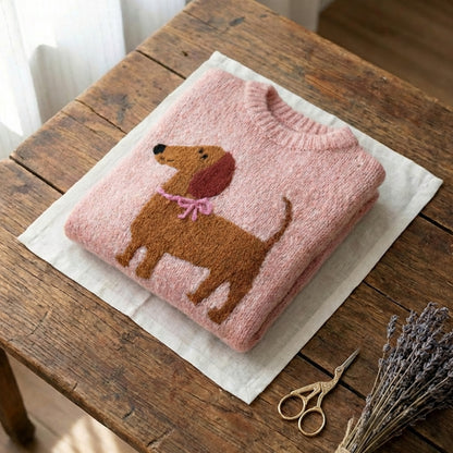 Cotton Pullover With Brown Dachshund