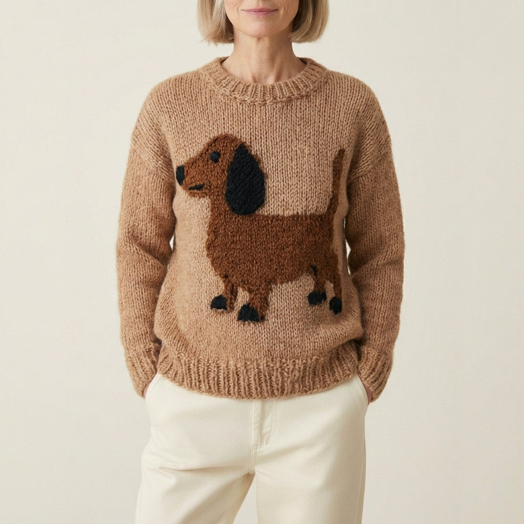 Cotton Pullover With Brown Dachshund