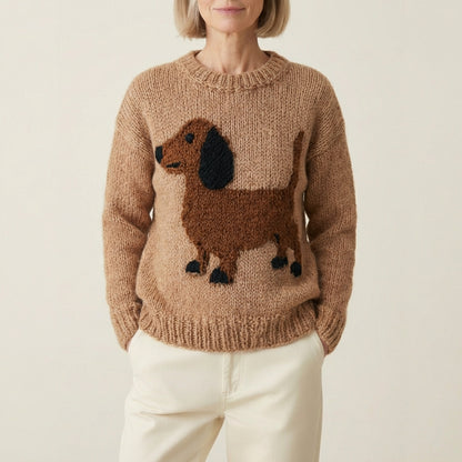 Cotton Pullover With Brown Dachshund