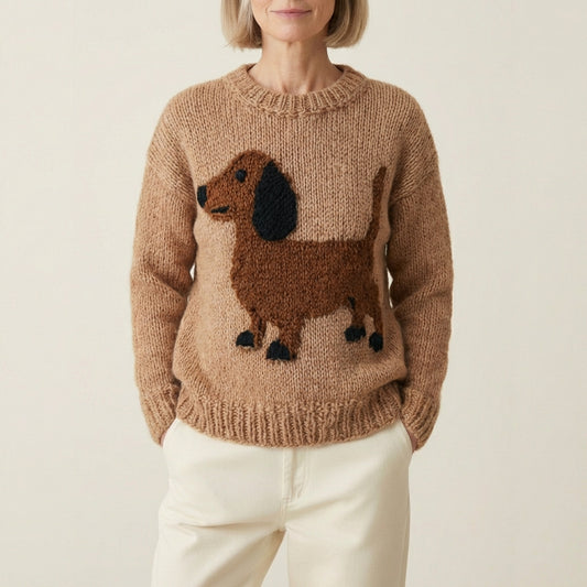 Cotton Pullover With Brown Dachshund