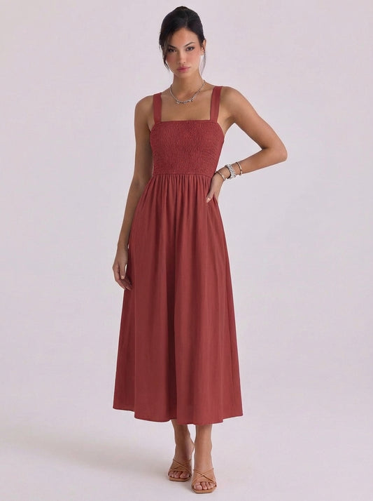 Cotton Smocked Halter Midi Dress
