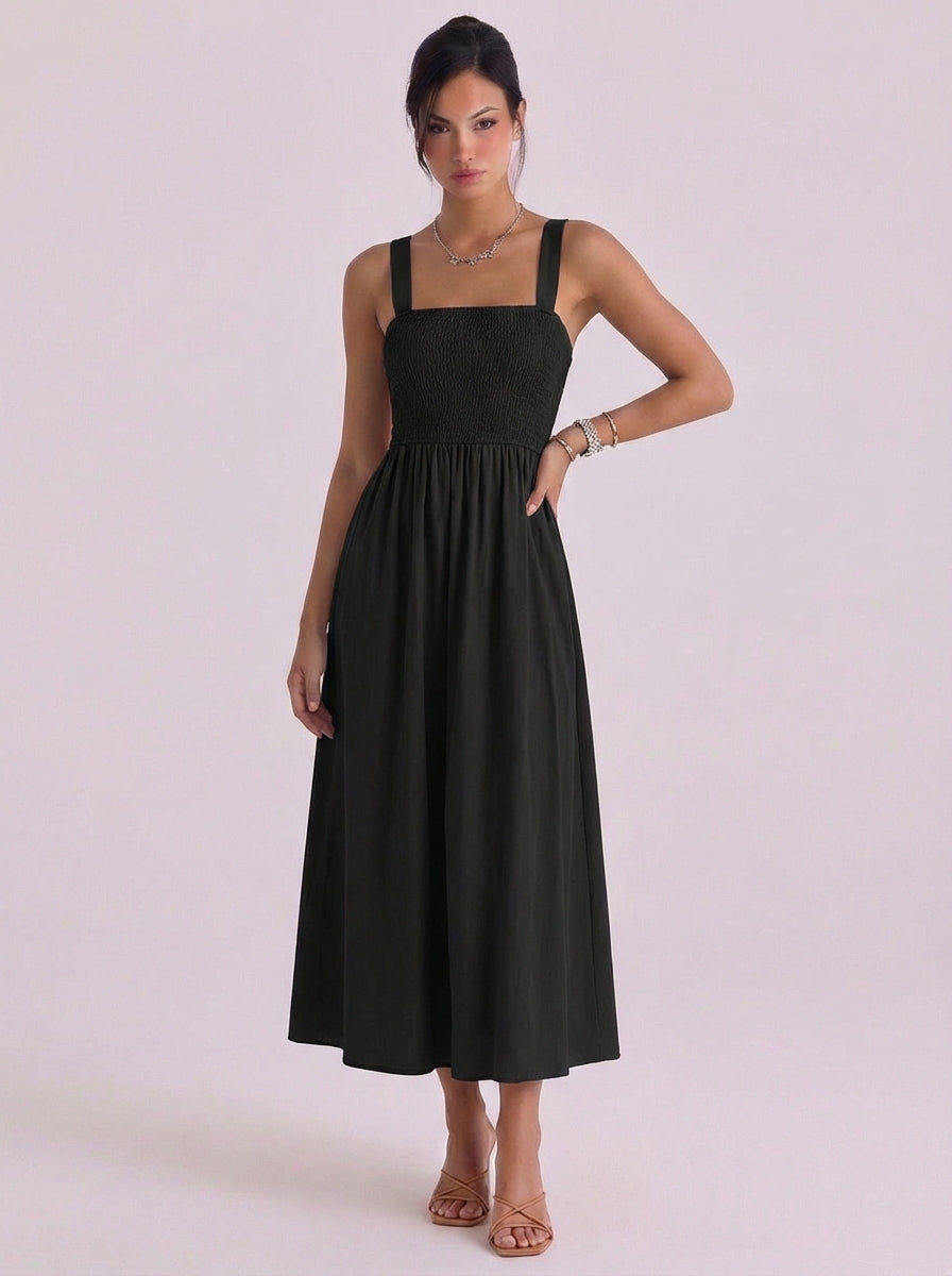 Cotton Smocked Halter Midi Dress