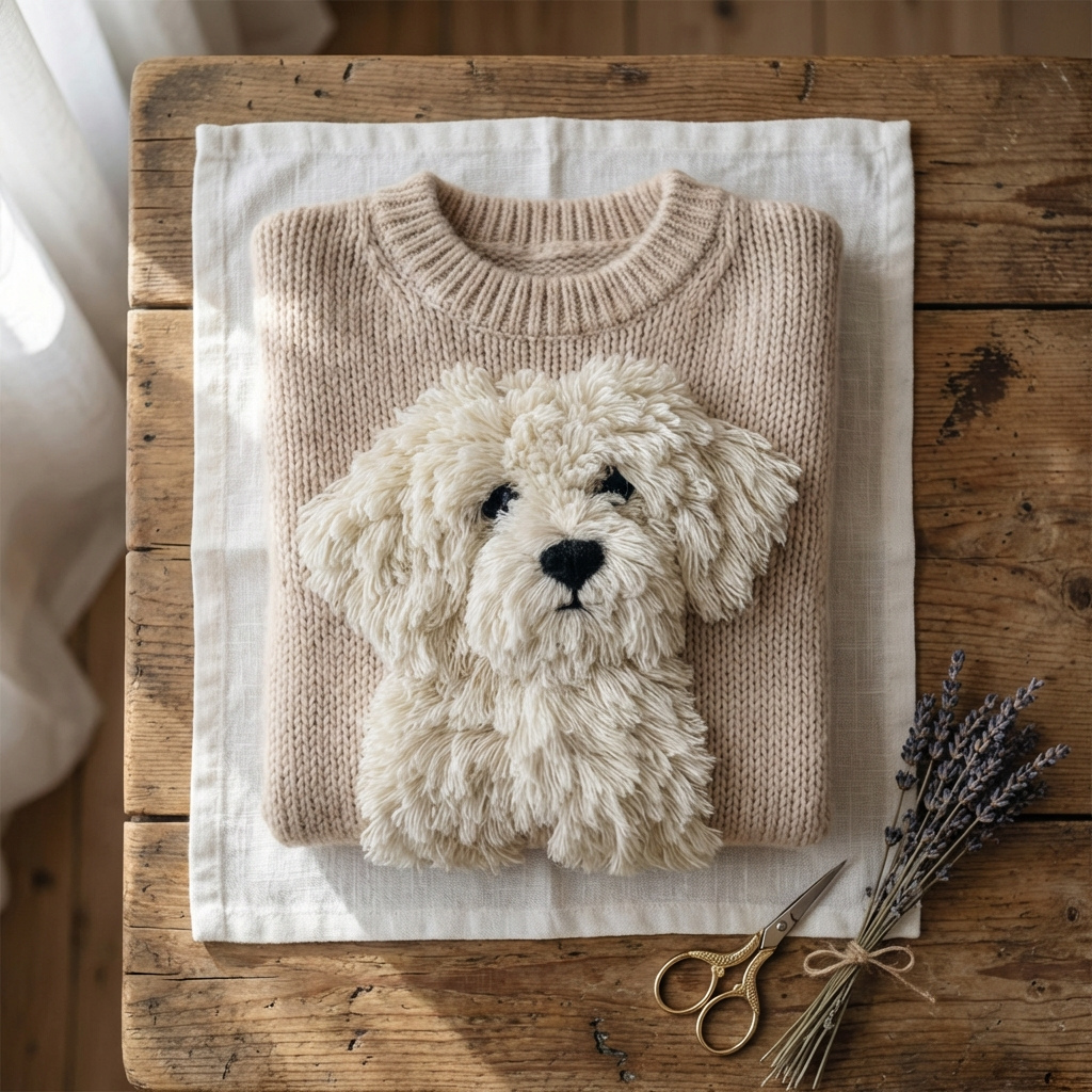 Cotton Sweater Beige With Goldendoodle Design