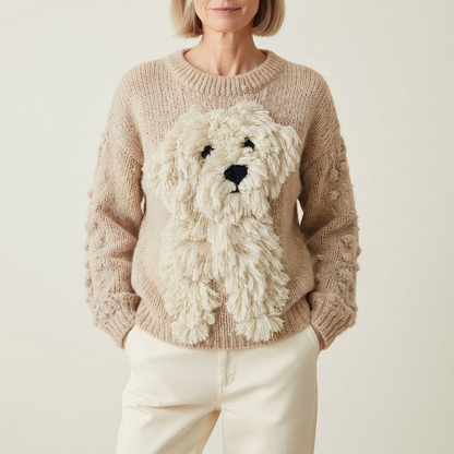 Cotton Sweater Beige With Goldendoodle Design