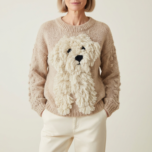 Cotton Sweater Beige With Goldendoodle Design