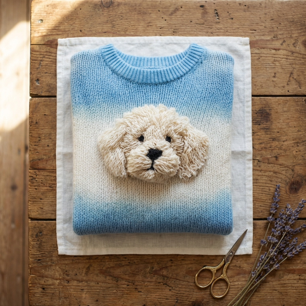 Cotton Sweater Blue With Goldendoodle Design