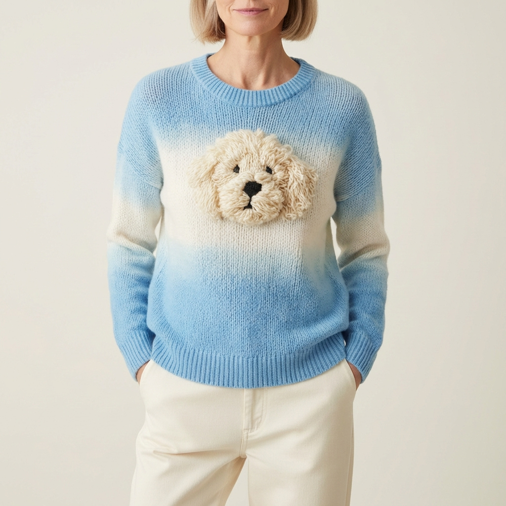 Cotton Sweater Blue With Goldendoodle Design