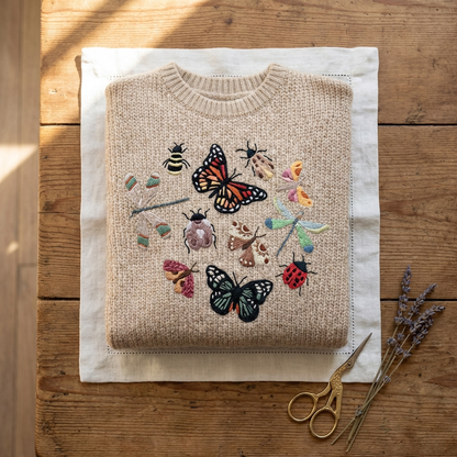 Cotton Sweater Cream With Butterfly & Insect Pattern