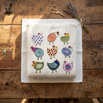 Cotton Sweater Cream With Colorful Chicken Pattern Hoodie