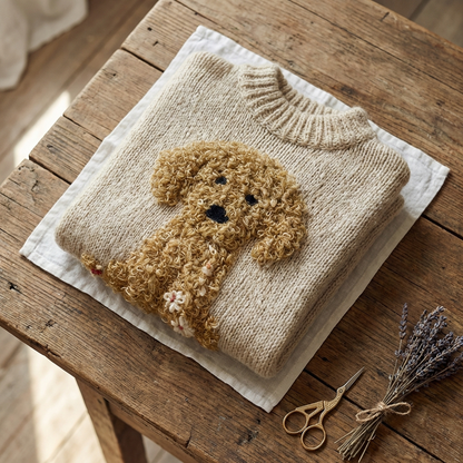 Cotton Sweater Cream With Goldendoodle & Floral Pattern