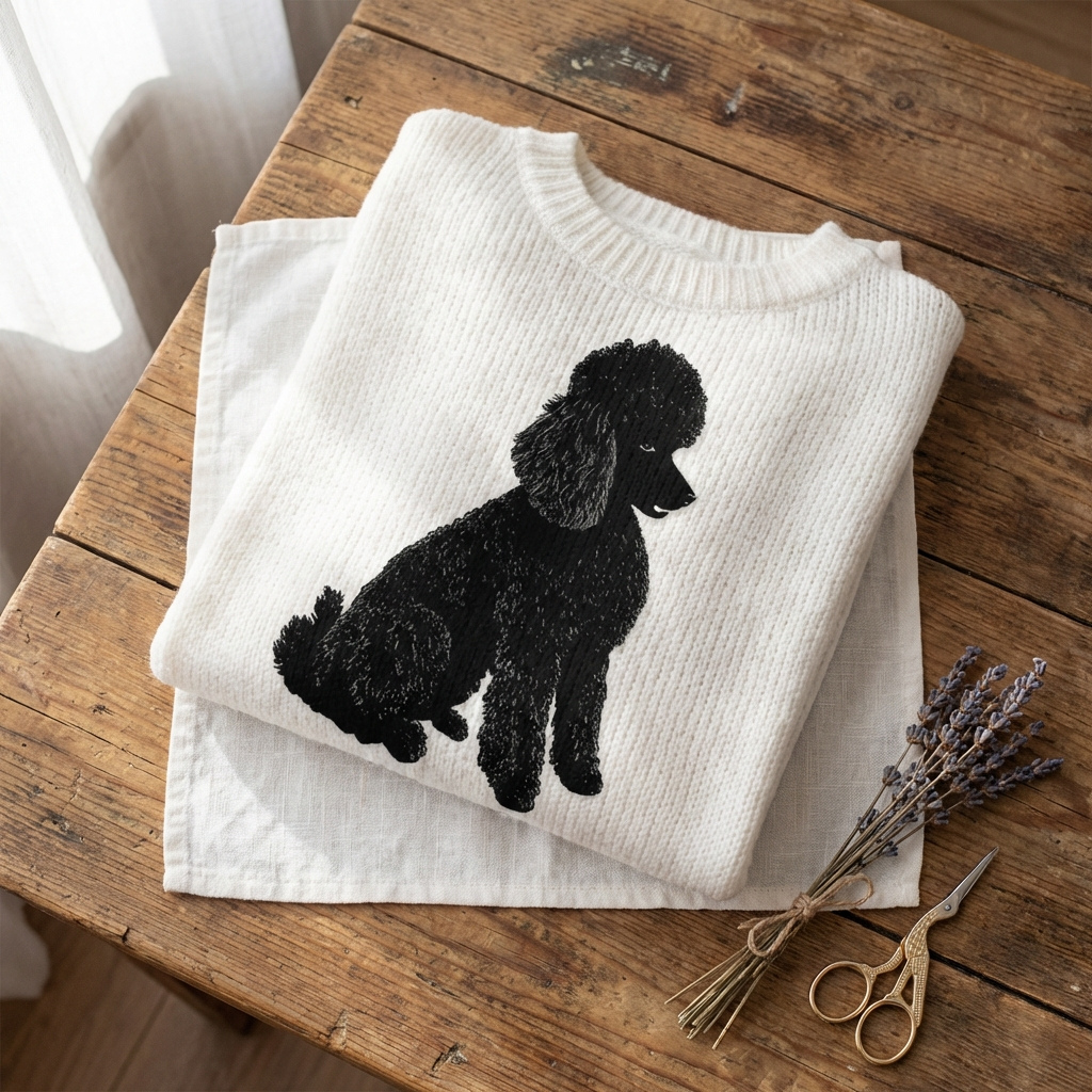 Cotton Sweater Cream With Poodle Design