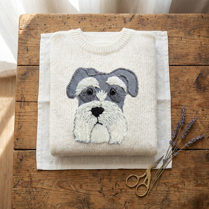 Cotton Sweater Cream With Schnauzer Design