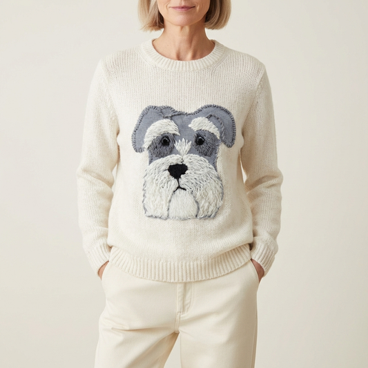 Cotton Sweater Cream With Schnauzer Design
