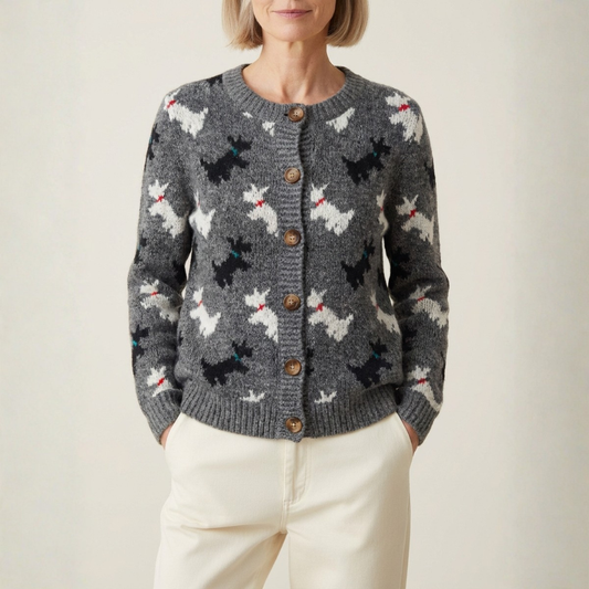 Cotton Sweater Gray With Dachshund Pattern