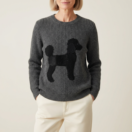 Cotton Sweater Gray With Poodle Silhouette Design