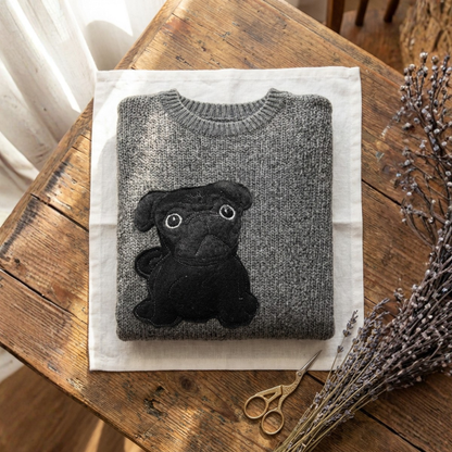 Cotton Sweater Gray With Pug Design