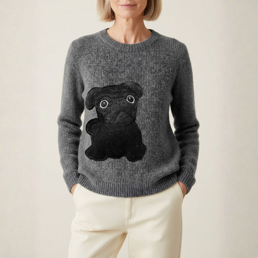 Cotton Sweater Gray With Pug Design