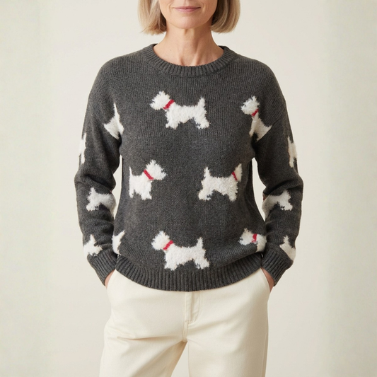 Cotton Sweater Gray With Westie Pattern