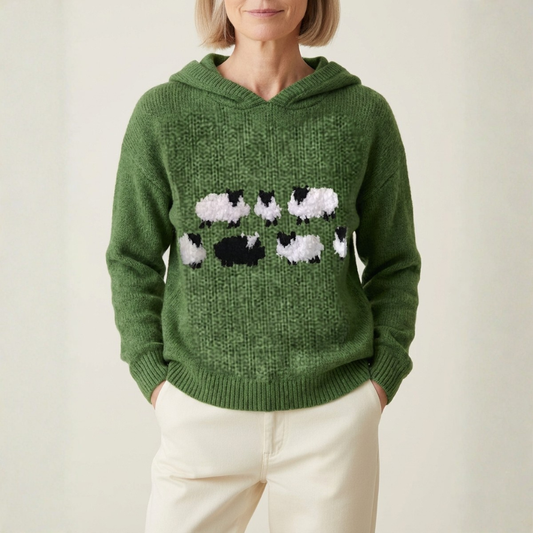 Cotton Sweater Green With Sheep Pattern Hoodie