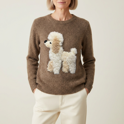 Cotton Sweater Tan With Poodle Design