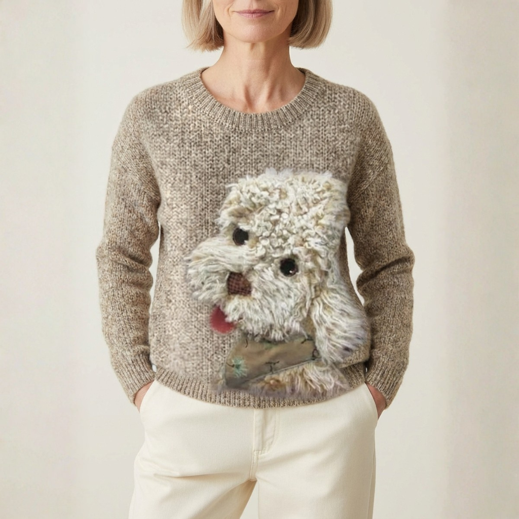 Cotton Sweater Tan With Wheaten Terrier Design