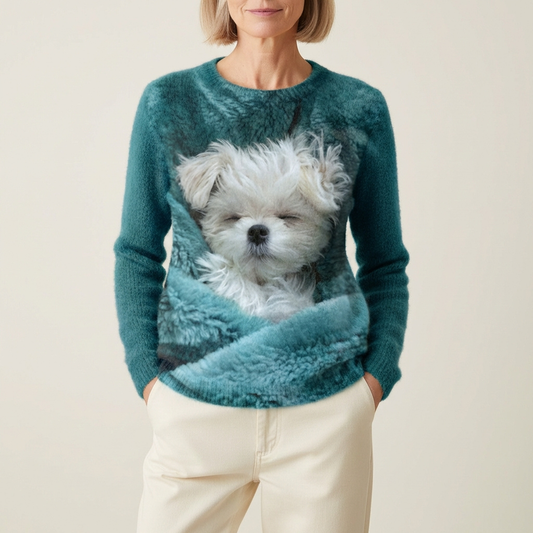 Cotton Sweater Teal With Shih Tzu Design