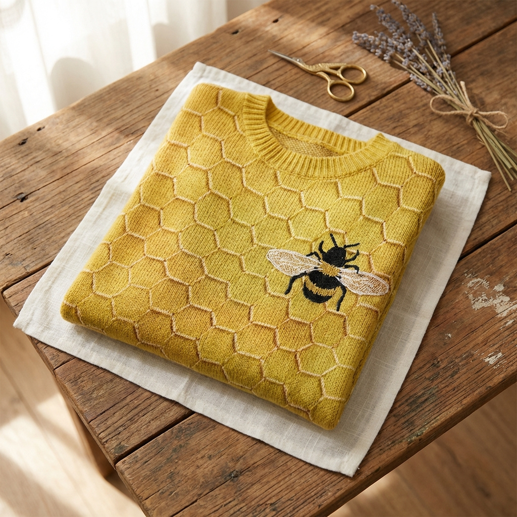 Cotton Sweater Yellow With Honeycomb & Bee Design