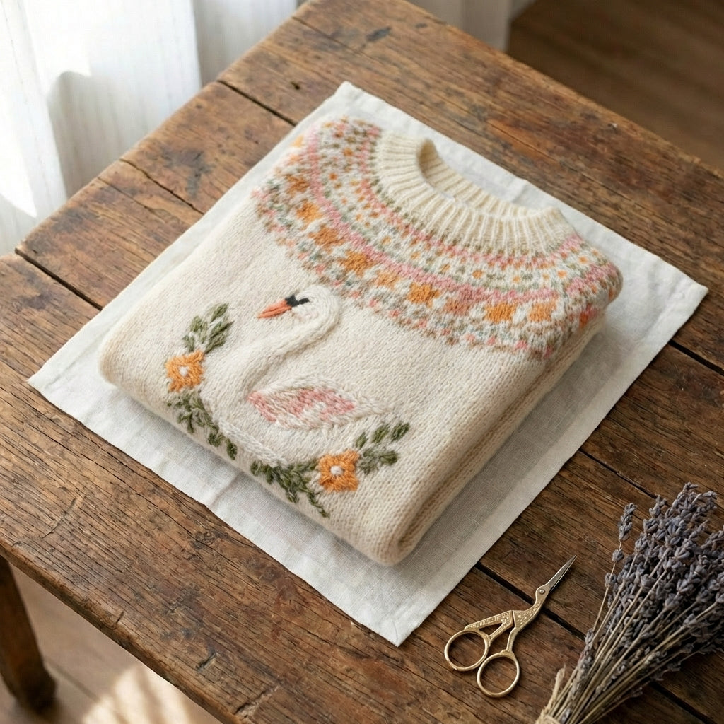 Cotton Sweater With Bird And Floral Embroidery