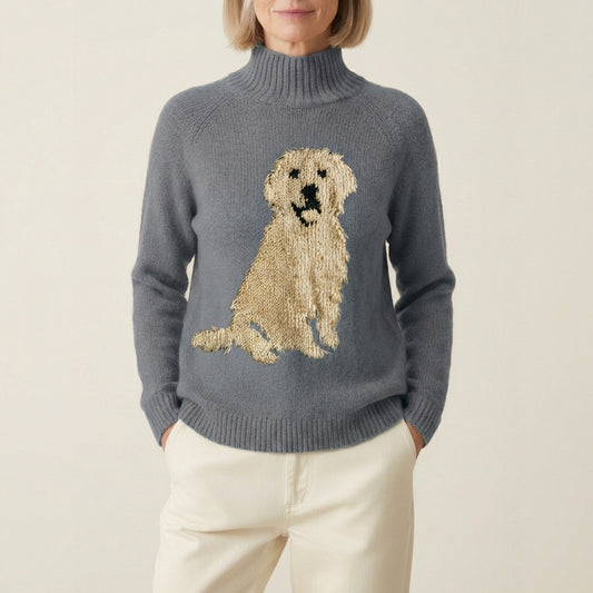 Cotton Sweater With Golden Retriever Puppy