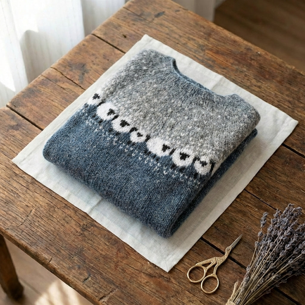 Cotton Sweater With Grazing Sheep Pattern