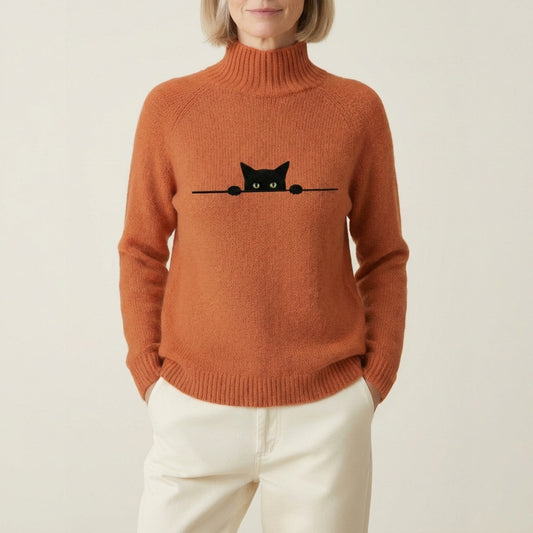 Cotton Sweater With Peeping Black Cat