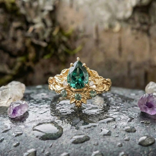 Court Emerald Water Drop Zircon Ring