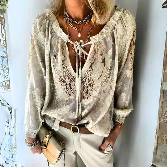 Lace Up Boho Blouse With Embroidered Details