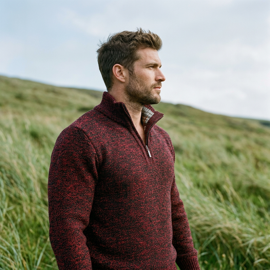 Crimson Marl Twist Knit Half Zip