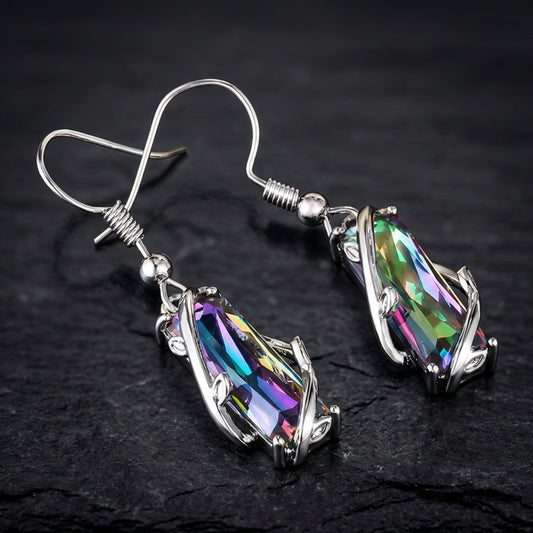 Crystal Colorful Stone Dangle Silver Earrings