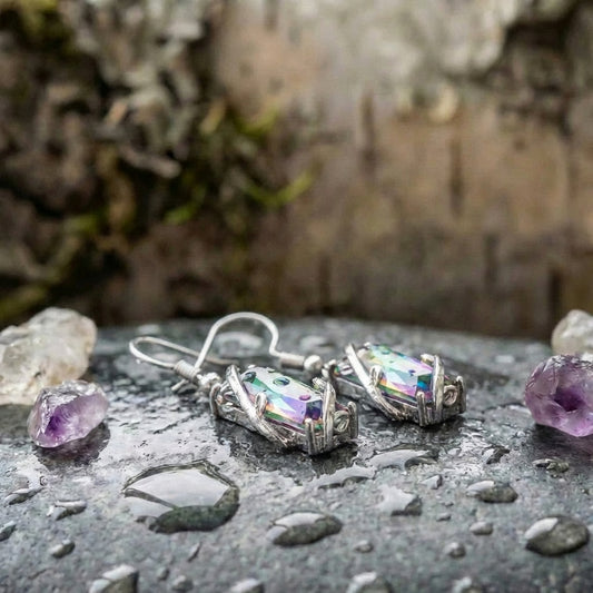 Crystal Colorful Stone Dangle Silver Earrings