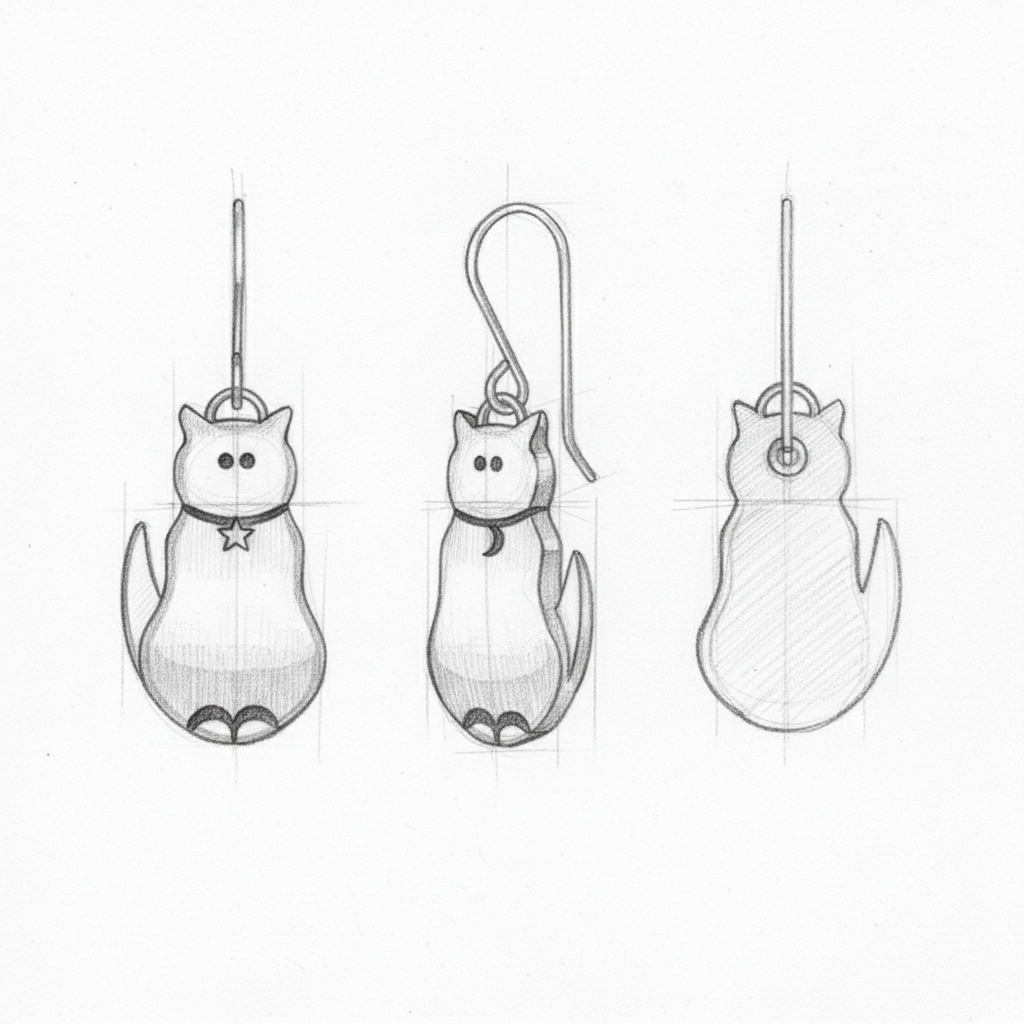 Cute Cat Silver Earrings