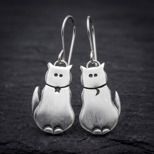Cute Cat Silver Earrings