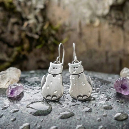 Cute Cat Silver Earrings