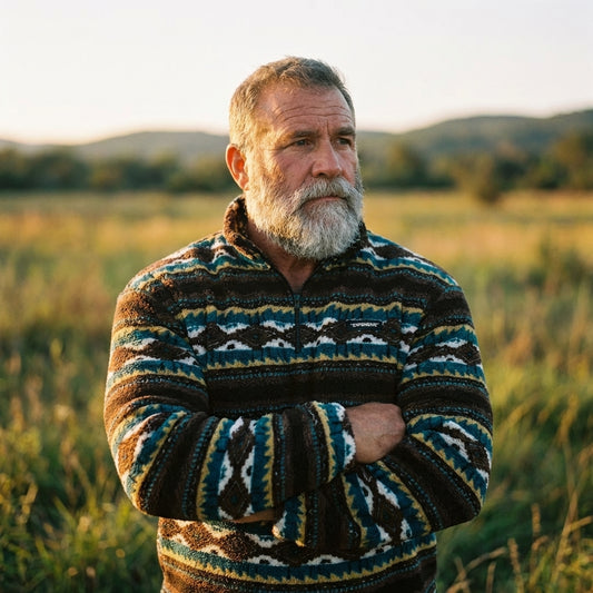 Dark Teal & Ochre Aztec Sherpa Fleece Half Zip