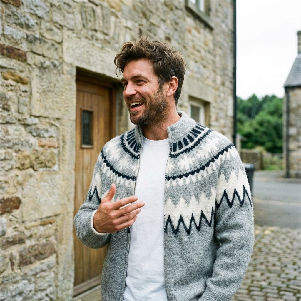 Dove Grey Geometric Full Zip