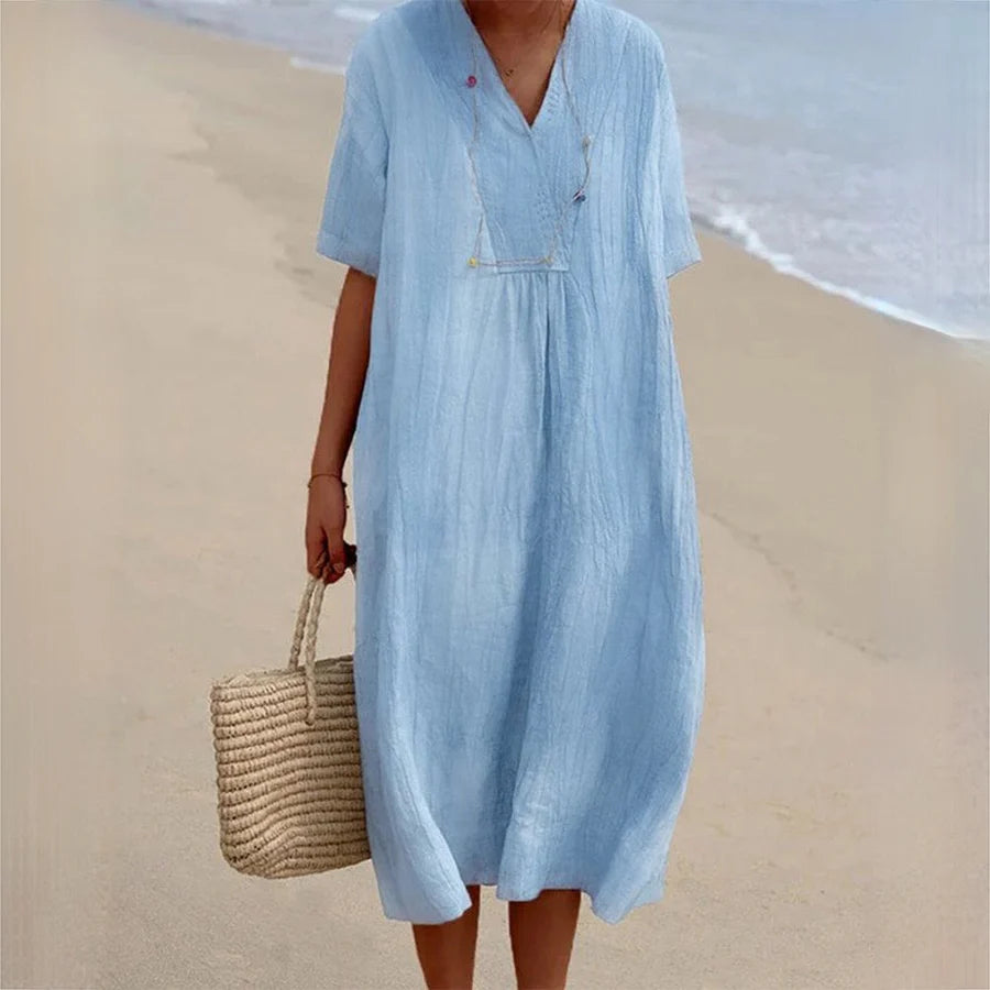 Dress Light Blue With Textured Fabric