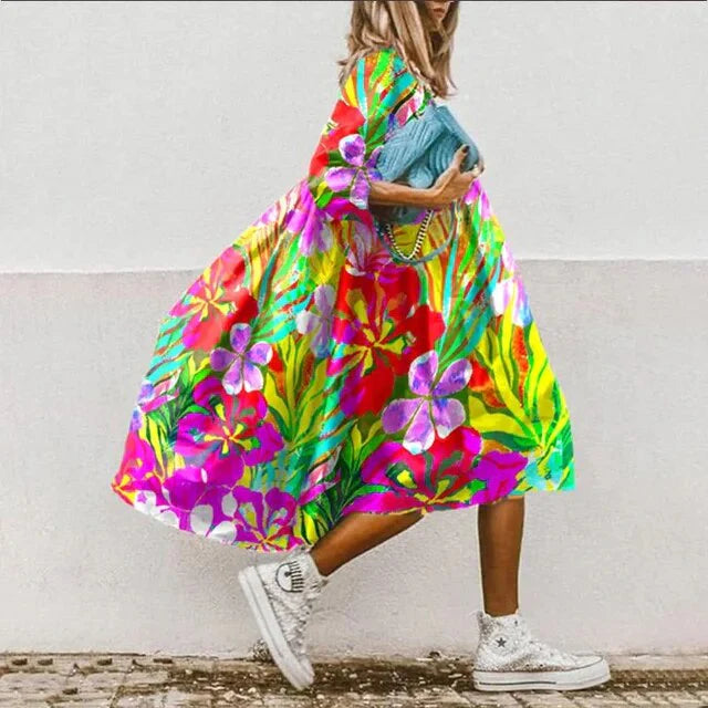 Dress Multicolor With Vibrant Garden Floral Print
