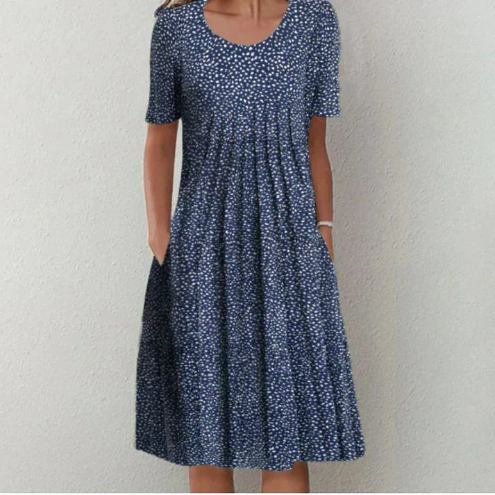 Dress Navy With Ditsy Dot Print